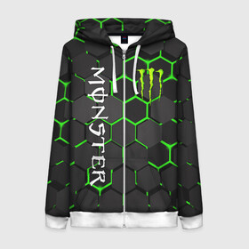 Женская толстовка 3D на молнии с принтом MONSTER ENERGY в Белгороде, 100% полиэстер | длина до линии бедра, манжеты и пояс оформлены мягкой тканевой резинкой, двухслойный капюшон со шнурком для регулировки, спереди молния, по бокам два кармана | black monster | bmx | claw | cybersport | energy | monster | monster energy | moto | motocross | race | sport | киберспорт | когти | монстер энерджи | монстр | мото | мотокросс | ралли | скейтбординг | спорт | т | энергия