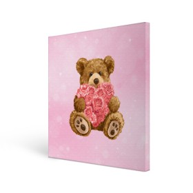 Холст квадратный с принтом Плюшевый медведь с сердечком в Белгороде, 100% ПВХ |  | арт | животные | картинка | медвежонок | мишка | плюшевый медведь | рисунок | розовые цветы | розочки | розы | сердечко | сердце | сердце из роз | цветы