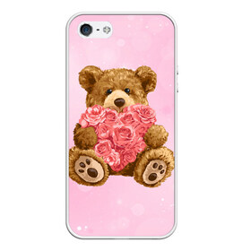 Чехол для iPhone 5/5S матовый с принтом Плюшевый медведь с сердечком в Белгороде, Силикон | Область печати: задняя сторона чехла, без боковых панелей | Тематика изображения на принте: арт | животные | картинка | медвежонок | мишка | плюшевый медведь | рисунок | розовые цветы | розочки | розы | сердечко | сердце | сердце из роз | цветы