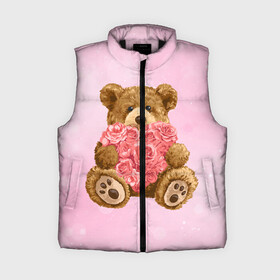Женский жилет утепленный 3D с принтом Плюшевый медведь с сердечком в Белгороде,  |  | арт | животные | картинка | медвежонок | мишка | плюшевый медведь | рисунок | розовые цветы | розочки | розы | сердечко | сердце | сердце из роз | цветы