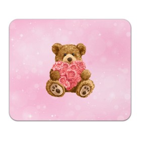 Коврик для мышки прямоугольный с принтом Плюшевый медведь с сердечком в Белгороде, натуральный каучук | размер 230 х 185 мм; запечатка лицевой стороны | арт | животные | картинка | медвежонок | мишка | плюшевый медведь | рисунок | розовые цветы | розочки | розы | сердечко | сердце | сердце из роз | цветы