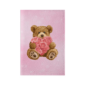 Обложка для паспорта матовая кожа с принтом Плюшевый медведь с сердечком в Белгороде, натуральная матовая кожа | размер 19,3 х 13,7 см; прозрачные пластиковые крепления | арт | животные | картинка | медвежонок | мишка | плюшевый медведь | рисунок | розовые цветы | розочки | розы | сердечко | сердце | сердце из роз | цветы