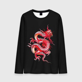 Мужской лонгслив 3D с принтом Дракон в Белгороде, 100% полиэстер | длинные рукава, круглый вырез горловины, полуприлегающий силуэт | Тематика изображения на принте: арт | дракон | дракоша | животные | картинка | китайский дракон | красный дракон | рисунок | японский дракон | ящер