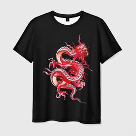Мужская футболка 3D с принтом Дракон в Белгороде, 100% полиэфир | прямой крой, круглый вырез горловины, длина до линии бедер | арт | дракон | дракоша | животные | картинка | китайский дракон | красный дракон | рисунок | японский дракон | ящер