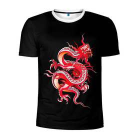 Мужская футболка 3D спортивная с принтом Дракон в Белгороде, 100% полиэстер с улучшенными характеристиками | приталенный силуэт, круглая горловина, широкие плечи, сужается к линии бедра | Тематика изображения на принте: арт | дракон | дракоша | животные | картинка | китайский дракон | красный дракон | рисунок | японский дракон | ящер