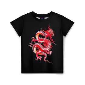 Детская футболка 3D с принтом Дракон в Белгороде, 100% гипоаллергенный полиэфир | прямой крой, круглый вырез горловины, длина до линии бедер, чуть спущенное плечо, ткань немного тянется | Тематика изображения на принте: арт | дракон | дракоша | животные | картинка | китайский дракон | красный дракон | рисунок | японский дракон | ящер