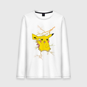 Мужской лонгслив хлопок с принтом Pikachu в Белгороде, 100% хлопок |  | anime | pikachu | pokemon | pokemon logo | аниме | анимэ | пика | пикачу | покемон | покемон постер | эш и пикачу | эш кетчум | япония | японский