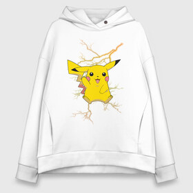 Женское худи Oversize хлопок с принтом Pikachu в Белгороде, френч-терри — 70% хлопок, 30% полиэстер. Мягкий теплый начес внутри —100% хлопок | боковые карманы, эластичные манжеты и нижняя кромка, капюшон на магнитной кнопке | anime | pikachu | pokemon | pokemon logo | аниме | анимэ | пика | пикачу | покемон | покемон постер | эш и пикачу | эш кетчум | япония | японский