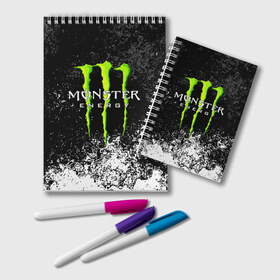 Блокнот с принтом MONSTER ENERGY в Белгороде, 100% бумага | 48 листов, плотность листов — 60 г/м2, плотность картонной обложки — 250 г/м2. Листы скреплены удобной пружинной спиралью. Цвет линий — светло-серый
 | black monster | bmx | claw | cybersport | energy | monster | monster energy | moto | motocross | race | sport | киберспорт | когти | монстер энерджи | монстр | мото | мотокросс | ралли | скейтбординг | спорт | т | энергия