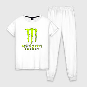 Женская пижама хлопок с принтом MONSTER ENERGY в Белгороде, 100% хлопок | брюки и футболка прямого кроя, без карманов, на брюках мягкая резинка на поясе и по низу штанин | black monster | bmx | claw | cybersport | energy | monster | monster energy | moto | motocross | race | sport | киберспорт | когти | монстер энерджи | монстр | мото | мотокросс | ралли | скейтбординг | спорт | т | энергия