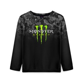 Детский лонгслив 3D с принтом MONSTER ENERGY в Белгороде, 100% полиэстер | длинные рукава, круглый вырез горловины, полуприлегающий силуэт
 | black monster | bmx | claw | cybersport | energy | monster | monster energy | moto | motocross | race | sport | киберспорт | когти | монстер энерджи | монстр | мото | мотокросс | ралли | скейтбординг | спорт | т | энергия