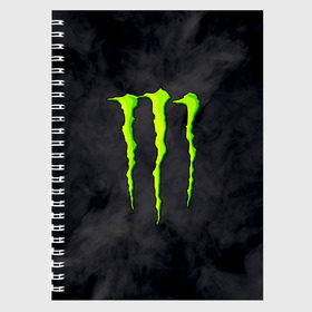 Тетрадь с принтом MONSTER ENERGY в Белгороде, 100% бумага | 48 листов, плотность листов — 60 г/м2, плотность картонной обложки — 250 г/м2. Листы скреплены сбоку удобной пружинной спиралью. Уголки страниц и обложки скругленные. Цвет линий — светло-серый
 | Тематика изображения на принте: black monster | bmx | claw | cybersport | energy | monster | monster energy | moto | motocross | race | sport | киберспорт | когти | монстер энерджи | монстр | мото | мотокросс | ралли | скейтбординг | спорт | т | энергия