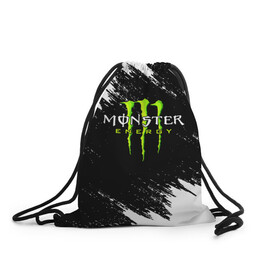 Рюкзак-мешок 3D с принтом MONSTER ENERGY  в Белгороде, 100% полиэстер | плотность ткани — 200 г/м2, размер — 35 х 45 см; лямки — толстые шнурки, застежка на шнуровке, без карманов и подкладки | Тематика изображения на принте: black monster | bmx | claw | cybersport | energy | monster | monster energy | moto | motocross | race | sport | киберспорт | когти | монстер энерджи | монстр | мото | мотокросс | ралли | скейтбординг | спорт | т | энергия