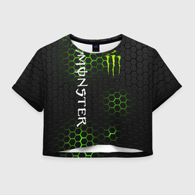 Женская футболка Crop-top 3D с принтом MONSTER ENERGY  в Белгороде, 100% полиэстер | круглая горловина, длина футболки до линии талии, рукава с отворотами | black monster | bmx | claw | cybersport | energy | monster | monster energy | moto | motocross | race | sport | киберспорт | когти | монстер энерджи | монстр | мото | мотокросс | ралли | скейтбординг | спорт | т | энергия