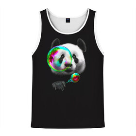 Мужская майка 3D с принтом Панда и мыльный пузырь в Белгороде, 100% полиэстер | круглая горловина, приталенный силуэт, длина до линии бедра. Пройма и горловина окантованы тонкой бейкой | арт | животные | забавная панда | зверь панда | мыльный пузырь | панда | панды | пузырь | рисунок