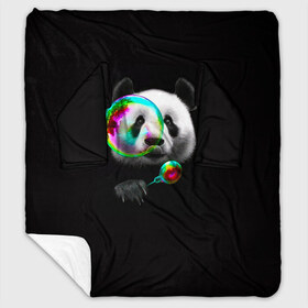 Плед с рукавами с принтом Панда и мыльный пузырь в Белгороде, 100% полиэстер | Закругленные углы, все края обработаны. Ткань не мнется и не растягивается. Размер 170*145 | арт | животные | забавная панда | зверь панда | мыльный пузырь | панда | панды | пузырь | рисунок