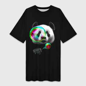 Платье-футболка 3D с принтом Панда и мыльный пузырь в Белгороде,  |  | арт | животные | забавная панда | зверь панда | мыльный пузырь | панда | панды | пузырь | рисунок