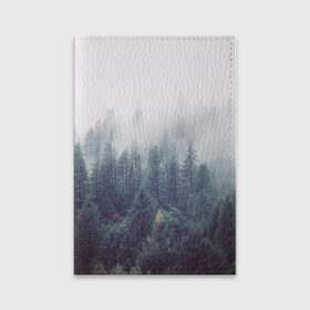 Обложка для паспорта матовая кожа с принтом Сибирский лес в Белгороде, натуральная матовая кожа | размер 19,3 х 13,7 см; прозрачные пластиковые крепления | siberia | trees | wood | деревья | ели | ёлки | ель | зеленый лес | лес | лес в тумане | леса | природа | сибирский лес | сибирь | таежные леса | таёжный лес | тайга | туман
