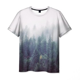 Мужская футболка 3D с принтом Сибирский лес в Белгороде, 100% полиэфир | прямой крой, круглый вырез горловины, длина до линии бедер | siberia | trees | wood | деревья | ели | ёлки | ель | зеленый лес | лес | лес в тумане | леса | природа | сибирский лес | сибирь | таежные леса | таёжный лес | тайга | туман
