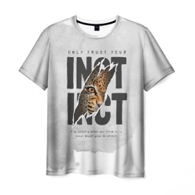 Мужская футболка 3D с принтом INSTINCT Инстинкт хищника тигр в Белгороде, 100% полиэфир | прямой крой, круглый вырез горловины, длина до линии бедер | большая кошка. тигр | дикая природа | инстинкт | инстинкт выживания | кошка | лев | леопард | надпись | текст | фраза | хищник | хищница