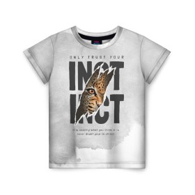 Детская футболка 3D с принтом INSTINCT Инстинкт хищника тигр в Белгороде, 100% гипоаллергенный полиэфир | прямой крой, круглый вырез горловины, длина до линии бедер, чуть спущенное плечо, ткань немного тянется | большая кошка. тигр | дикая природа | инстинкт | инстинкт выживания | кошка | лев | леопард | надпись | текст | фраза | хищник | хищница