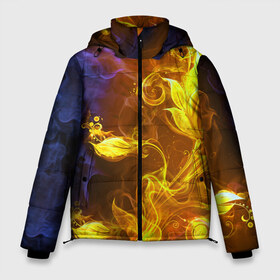 Мужская зимняя куртка 3D с принтом Огненный цветок в Белгороде, верх — 100% полиэстер; подкладка — 100% полиэстер; утеплитель — 100% полиэстер | длина ниже бедра, свободный силуэт Оверсайз. Есть воротник-стойка, отстегивающийся капюшон и ветрозащитная планка. 

Боковые карманы с листочкой на кнопках и внутренний карман на молнии. | Тематика изображения на принте: fire | flame | luxe | абстракция | дым | золото | золотой | красивая | огонь | пламя | пламя космос | психоделика | разводы красок | синий | фракталы | цветок