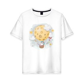 Женская футболка хлопок Oversize с принтом Единорог в космосе в Белгороде, 100% хлопок | свободный крой, круглый ворот, спущенный рукав, длина до линии бедер
 | nasa | воздушный шар | единорог | звезды | космос | луна | милый | милый единорог