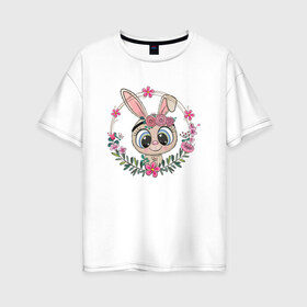 Женская футболка хлопок Oversize с принтом Милый зайка в Белгороде, 100% хлопок | свободный крой, круглый ворот, спущенный рукав, длина до линии бедер
 | арт | детская | животные | заиц | зай | зайка | зайчонок | заяц | картинка | мылый | праздник | рисунок | цветочки
