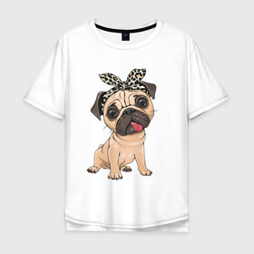 Мужская футболка хлопок Oversize с принтом милый мопс в Белгороде, 100% хлопок | свободный крой, круглый ворот, “спинка” длиннее передней части | versace | арт | версаче | гламурный | животные | золото | картинка | леопард | милый | мода | мопс | мопсиха | пес | песик | рисунок | собака