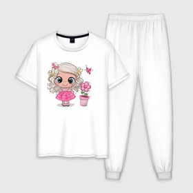 Мужская пижама хлопок с принтом Маленькая принцесса в Белгороде, 100% хлопок | брюки и футболка прямого кроя, без карманов, на брюках мягкая резинка на поясе и по низу штанин
 | бабочка | девочка | девочке | маленькая | милая | сердечки | цветочки