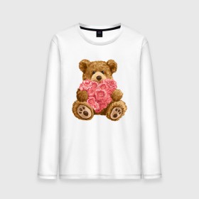 Мужской лонгслив хлопок с принтом Плюшевый медведь с сердечком в Белгороде, 100% хлопок |  | арт | животные | картинка | медвежонок | мишка | плюшевый медведь | рисунок | розовые цветы | розочки | розы | сердечко | сердце | сердце из роз | цветы