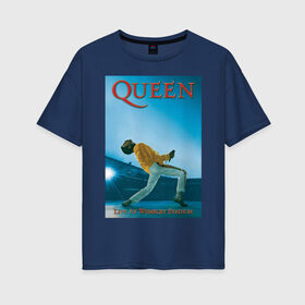 Женская футболка хлопок Oversize с принтом Queen в Белгороде, 100% хлопок | свободный крой, круглый ворот, спущенный рукав, длина до линии бедер
 | queen | арт | музыка | рок | фредди меркьюри