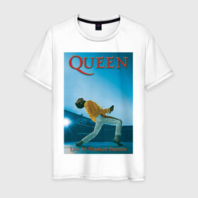 Мужская футболка хлопок с принтом Queen в Белгороде, 100% хлопок | прямой крой, круглый вырез горловины, длина до линии бедер, слегка спущенное плечо. | queen | арт | музыка | рок | фредди меркьюри