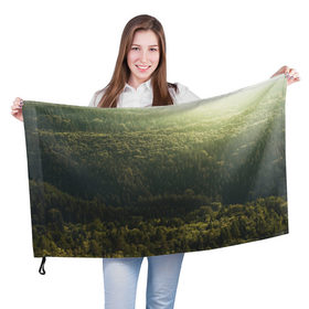Флаг 3D с принтом Летний лес в Белгороде, 100% полиэстер | плотность ткани — 95 г/м2, размер — 67 х 109 см. Принт наносится с одной стороны | дерево | деревья | зеленый | лес | лето | небо | облако | солнце | темный | ярко