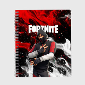 Тетрадь с принтом FORTNITE IKONIK в Белгороде, 100% бумага | 48 листов, плотность листов — 60 г/м2, плотность картонной обложки — 250 г/м2. Листы скреплены сбоку удобной пружинной спиралью. Уголки страниц и обложки скругленные. Цвет линий — светло-серый
 | deadmau5 | fortnite | fortnite 2 | fortnite x маршмелло | ikonik | marshmello | ninja | ninja streamer | raven | travis scott | ворон | иконик | ниндзя | пили | рейвен | трэвис скотт | фортнайт