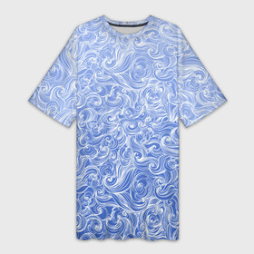 Платье-футболка 3D с принтом Волны на голубом фоне в Белгороде,  |  | textures | абстракция | белый | вода | водный | водяной | волны | дудл | дудлинг | завитки | загогулини | линии | морской | полосы | текстуры | фон