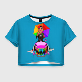 Женская футболка Crop-top 3D с принтом 6IX9INE в Белгороде, 100% полиэстер | круглая горловина, длина футболки до линии талии, рукава с отворотами | 6 | 6ix9ine | 9 | america | gang | gangsta | gooba | keke | koko | music | rap | shark | tekashi | usa | акула | америка | музыка | реп | рэп | текаши