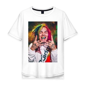 Мужская футболка хлопок Oversize с принтом 6ix9ine в Белгороде, 100% хлопок | свободный крой, круглый ворот, “спинка” длиннее передней части | 6ix9ine | tekashi | возвращение | крыса | сикснайн | текаши