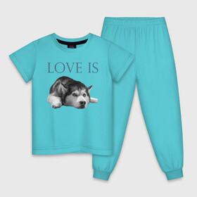 Детская пижама хлопок с принтом Любовь - это хаски в Белгороде, 100% хлопок |  брюки и футболка прямого кроя, без карманов, на брюках мягкая резинка на поясе и по низу штанин
 | дрессировка | забота | любовь | сибирский хаски | собака | собаки | собачка | собачник | увлечение | хаски | хобби
