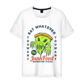 Мужская футболка хлопок с принтом Monster Pizza в Белгороде, 100% хлопок | прямой крой, круглый вырез горловины, длина до линии бедер, слегка спущенное плечо. | art | fast food | food | monster | pizza | арт | еда | монстр | надпись | пицца | текст | фастфуд | фраза