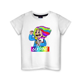 Детская футболка хлопок с принтом 6IX9INE в Белгороде, 100% хлопок | круглый вырез горловины, полуприлегающий силуэт, длина до линии бедер | 6ix9ine | bebe | gooba 6ix9ine | gummo | kooda | rap | tekashi 6ix9ine | губа | текаши.