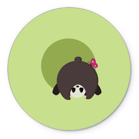 Коврик для мышки круглый с принтом Прикольная панда с бабочкой в Белгороде, резина и полиэстер | круглая форма, изображение наносится на всю лицевую часть | бабочка | вектор | графика | детский | зеленый | игра | минимализм | панда | примитив | простой | рисунок | смешной | хвост