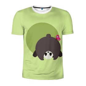 Мужская футболка 3D спортивная с принтом Прикольная панда с бабочкой в Белгороде, 100% полиэстер с улучшенными характеристиками | приталенный силуэт, круглая горловина, широкие плечи, сужается к линии бедра | бабочка | вектор | графика | детский | зеленый | игра | минимализм | панда | примитив | простой | рисунок | смешной | хвост