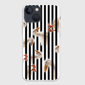 Чехол для iPhone 13 mini с принтом Гуси в Белгороде,  |  | chanel | non | stop | анти | арт | без | белый | бренд | герой | голова | границ | гуси | гучи | гуччи | для | животные | знак | картинка | коко | лого | нонстоп | пародия | пасть | перс | персонаж | полосы | птицы