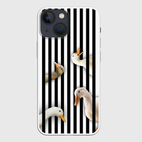 Чехол для iPhone 13 mini с принтом Гуси в Белгороде,  |  | chanel | non | stop | анти | арт | без | белый | бренд | герой | голова | границ | гуси | гучи | гуччи | для | животные | знак | картинка | коко | лого | нонстоп | пародия | пасть | перс | персонаж | полосы | птицы