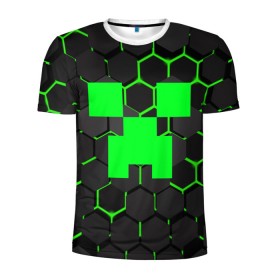 Мужская футболка 3D спортивная с принтом MINECRAFT CREEPER в Белгороде, 100% полиэстер с улучшенными характеристиками | приталенный силуэт, круглая горловина, широкие плечи, сужается к линии бедра | block | creeper | cube | minecraft | pixel | блок | геометрия | крафт | крипер | кубики | майнкрафт | пиксели