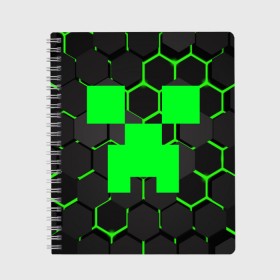 Тетрадь с принтом MINECRAFT CREEPER в Белгороде, 100% бумага | 48 листов, плотность листов — 60 г/м2, плотность картонной обложки — 250 г/м2. Листы скреплены сбоку удобной пружинной спиралью. Уголки страниц и обложки скругленные. Цвет линий — светло-серый
 | Тематика изображения на принте: block | creeper | cube | minecraft | pixel | блок | геометрия | крафт | крипер | кубики | майнкрафт | пиксели