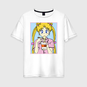 Женская футболка хлопок Oversize с принтом Sailor Moon Usagi Tsukino в Белгороде, 100% хлопок | свободный крой, круглый ворот, спущенный рукав, длина до линии бедер
 | anime | kawaii | manga | sailor moon | sailor senshi | usagi tsukino | аниме | воин в матроске | манга | сейлор мун | усаги цукино
