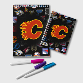 Блокнот с принтом Calgary Flames (Z) в Белгороде, 100% бумага | 48 листов, плотность листов — 60 г/м2, плотность картонной обложки — 250 г/м2. Листы скреплены удобной пружинной спиралью. Цвет линий — светло-серый
 | Тематика изображения на принте: anaheim ducks | arizona coyotes | boston bruins | buffalo sabres | calgary flames | canadiens de montreal | carolina hurricanes | chicago blackhawks | colorado avalanche | columbus blue jackets | dallas stars | detroit red wings | edmonton oil | hockey | 