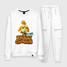 Женский костюм хлопок с принтом Animal Crossing Isabelle в Белгороде, 100% хлопок | на свитшоте круглая горловина, мягкая резинка по низу. Брюки заужены к низу, на них два вида карманов: два 